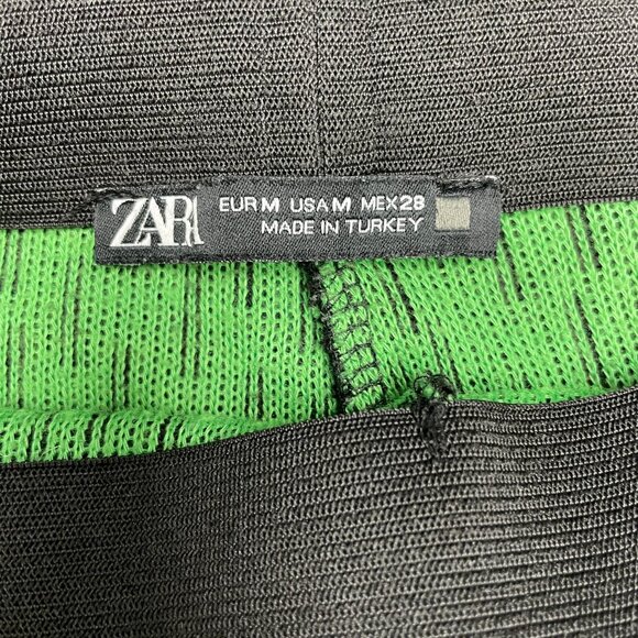 Women's ZARA Flared Leg Knit Pants‎ Black/Green Stretch Elastic Waist- Size M - Picture 7 of 8